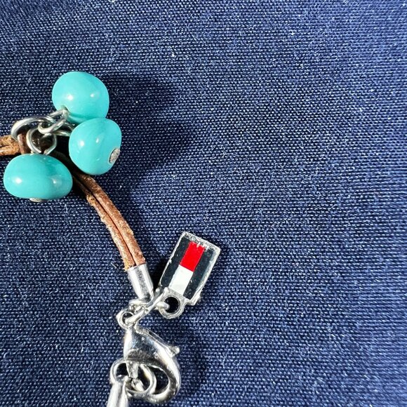 Tommy Hilfiger Faux Turquoise Beaded Bracelet With Leather Cord & Lobster Clasp - Picture 2 of 3